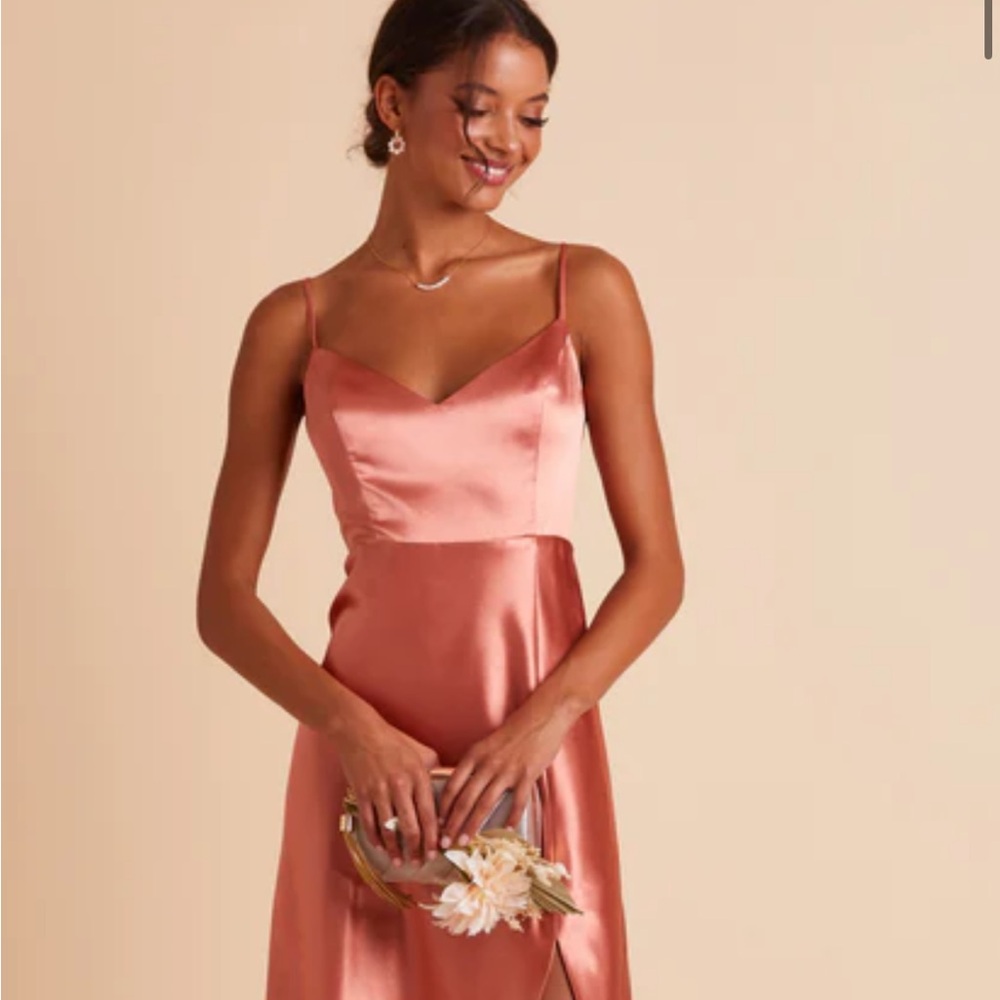 Jay shiny satin maxi dress in color terracotta
